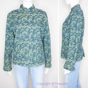 Marsh Landing 100%‎ cotton floral print green blazer, size L